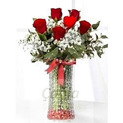 SİLİNDİR VAZODA 5 GÜL ARANJMANI