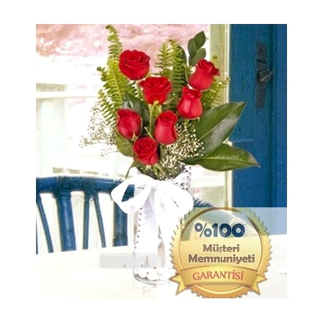 Vazoda 7 Tane Kırmızı Güller